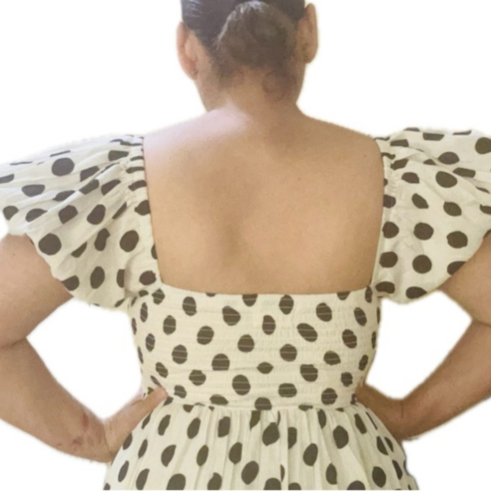 Elegant White Polka Dot Midi Dress - Picture 3 of 7